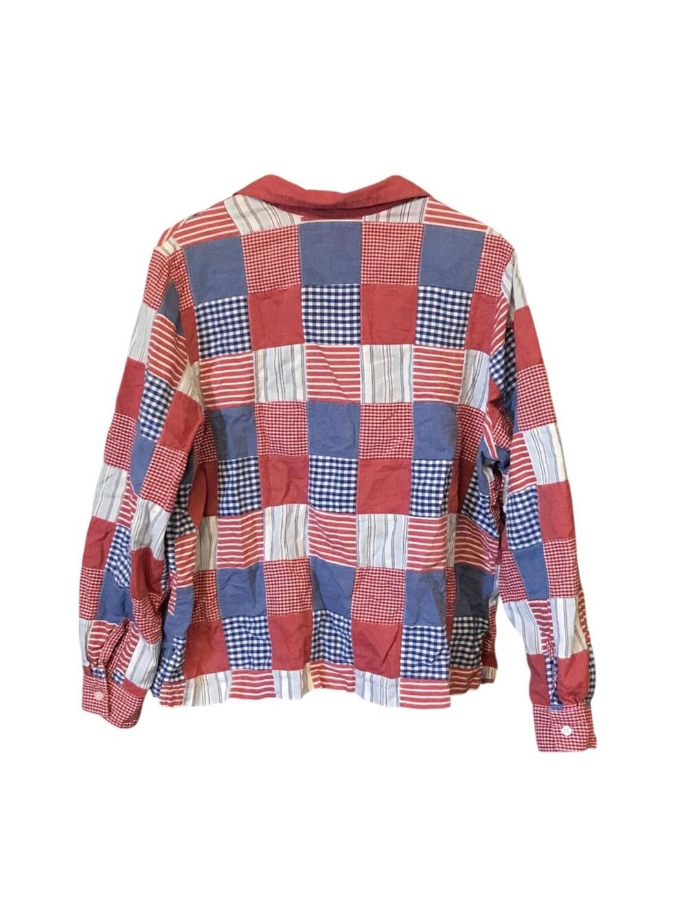 Blair Women’s XL Patchwork Button Front Shirt Red Blue 100% Cotton Americana - Picture 3 of 8